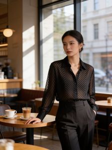 Chic Sheer Chevron Black Top