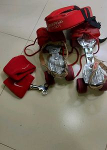 Vintage Red Roller Skates &amp; Bag Set