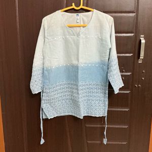ombre Light Blue Embroidered Kurta