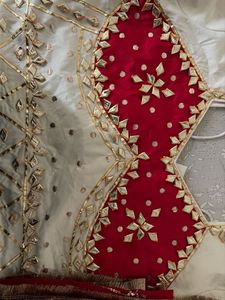 Embellished Red &amp; White  Blouse &amp; duppata
