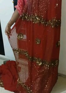 Trendy Maroon Color Saree With Golden Work Embroidery * Stitched Blouse *Party Wear