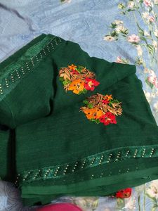 Elegant Green Embroidered Saree