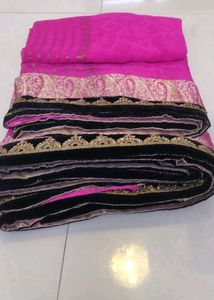 Light Wait Hot Pink With Black Jari Work And Di