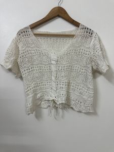 White Cropped Crochet Top