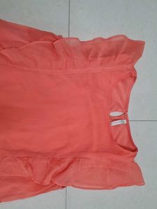 Chic Coral Ruffle Dress with Sequins