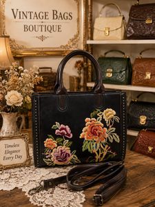 Vintage Embroidered Floral Satchel Handbag