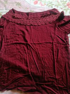 Maroon Lace Neckline Top