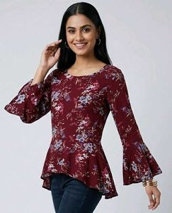 Chic Floral Print Bell Sleeve Top