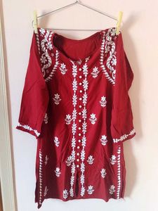 Elegant maroon chikankari work kurta