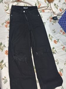 Black Ripped Wide Leg Jeans