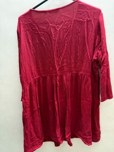 Red Embroidered Casual Tunic