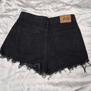 Black Denim Shorts with Bird Cage Charm