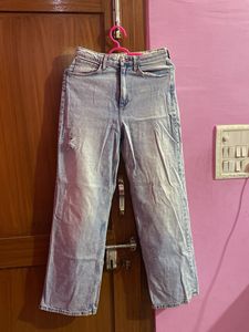 Light Wash Distressed Wide Leg Jeans