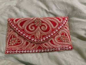 Red Embellished Clutch Bag
