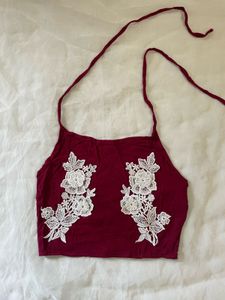 Maroon Lace Floral Halter Top