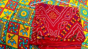 Red Bandhani Saree - Traditional Style