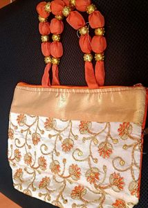 hand made Embroidered Clutch Bag with Beaded Handl