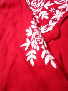 Elegant Red handwork chikenkari kurti