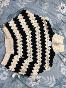 White and Black Striped Knit Crop Sweater