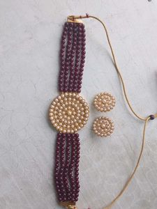 Elegant Maroon Beaded Necklace Set