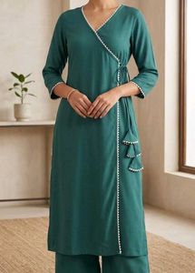 Elegant Teal Wrap Kurta with Tassel Detail