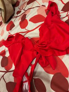 Red Ruffle High-Waist Bikini Set