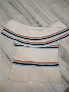 Off-Shoulder Striped Knit Top