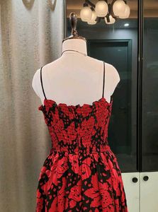 Red &amp; Black Floral Print Corset waist Dress