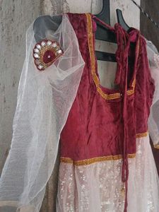 Elegant Maroon and White Ethnic Gown