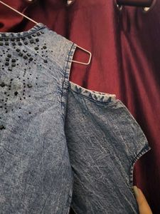 Stylish Denim Cold Shoulder Top