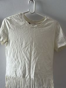 Cream Fringe T-Shirt
