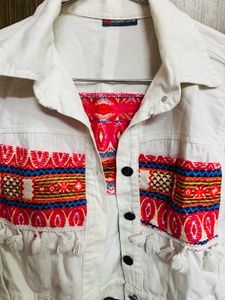 White Embroidered Bohemian Style Jacket