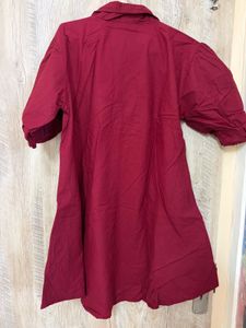 Maroon Puff Sleeve Shirt Dress