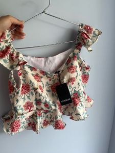 Cream Floral Ruffle Top