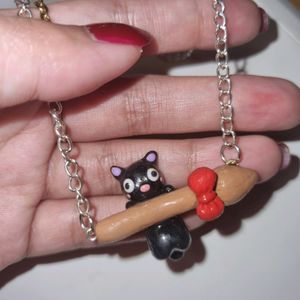 Jiji Cat on Broom Necklace