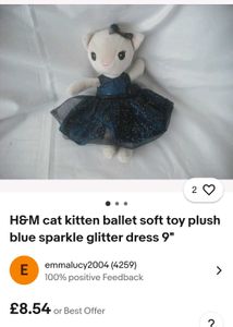 Collectible Sparkly Blue Dress Cat Plush Toy