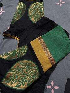 Elegant Black &amp; Green Silk Saree