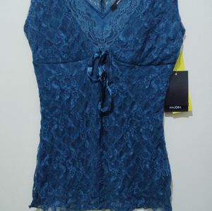 Majora teal blue sleeveless lace top blouse
