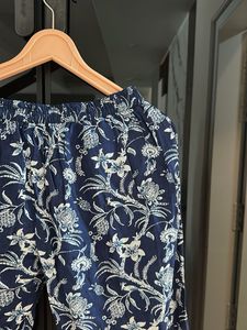Blue Floral Print Palazzo Pants high waist