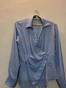 shein spread collar Wrap style hem shirt