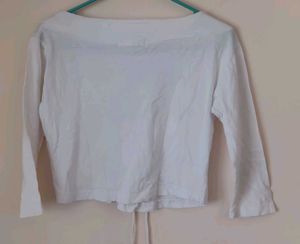 White Off-Shoulder Graphic Crop Top