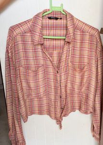 Cute Plaid Tie-Front Shirt