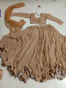 Elegant Beige Polka Dot Lehenga Set