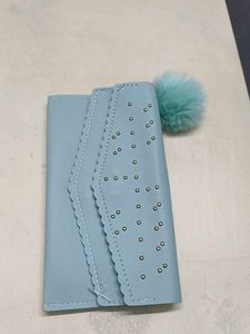 Cute Blue Wallet with Pom Po