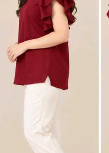 Maroon Ruffle Sleeve Top