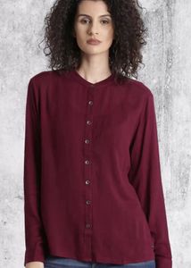 Women Burgundy Solid Casual Shirt - XL