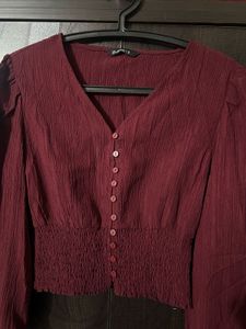 Burgundy Long Sleeve Top-S