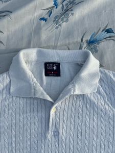 White Cable Knit Polo Top