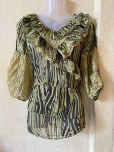 Boho Ruffle Zebra Print Top
