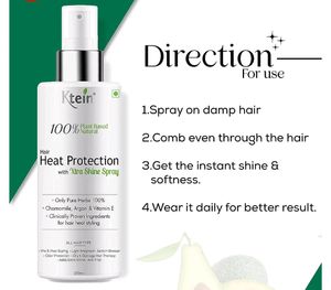 100% Plant Based Hair Heat Protection Spray with EXTRA SHINE, Chamomile, Argan and Vitamin E 100ml